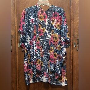Momentum kimono swimsuit cover-up with a tropical floral print sheer size OS